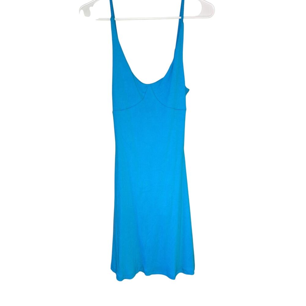 OGL Plantive Ribbed Sleeveless Bodysuit with Shorts Skirt Size XS Aqua Blue NWT